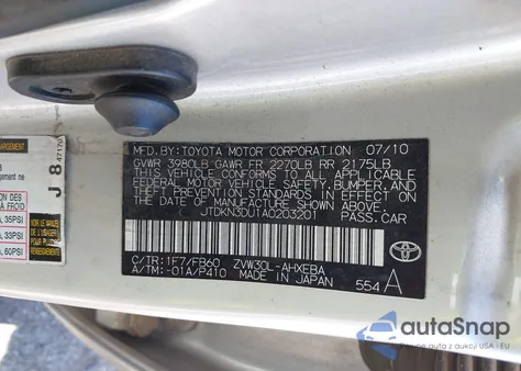 2010 Toyota Prius Iii z USA, uszkodzony, nr VIN JTDKN3DU1A0203201